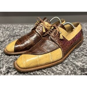 Mauri Shoes Mens Size 10.5 M Brown Alligator Two Tone Derby Italian Exotic